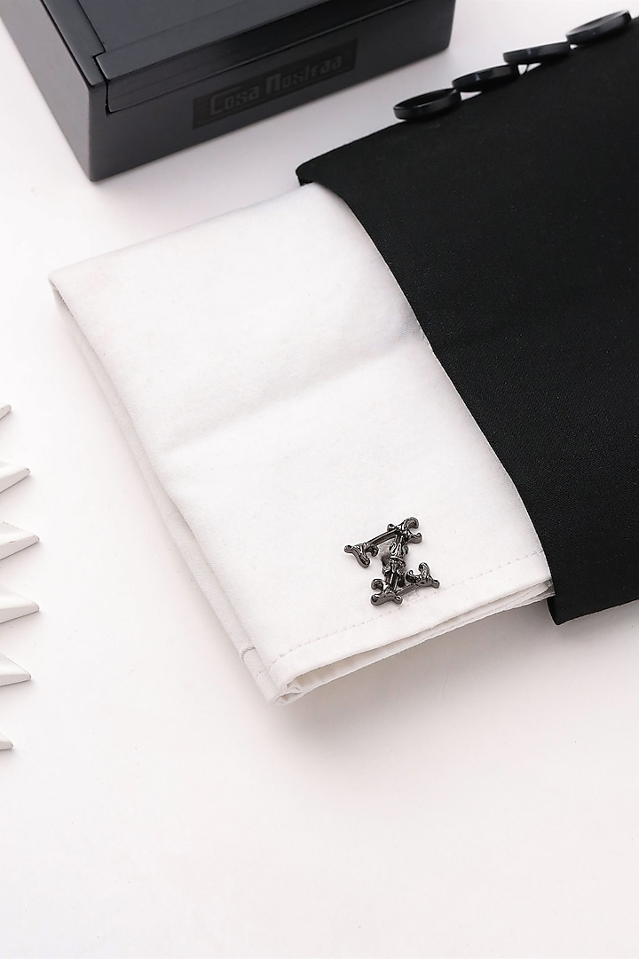 Grey Brass Initial Cufflinks (Set of 2) by Cosa Nostraa at Pernia's Pop Up Shop