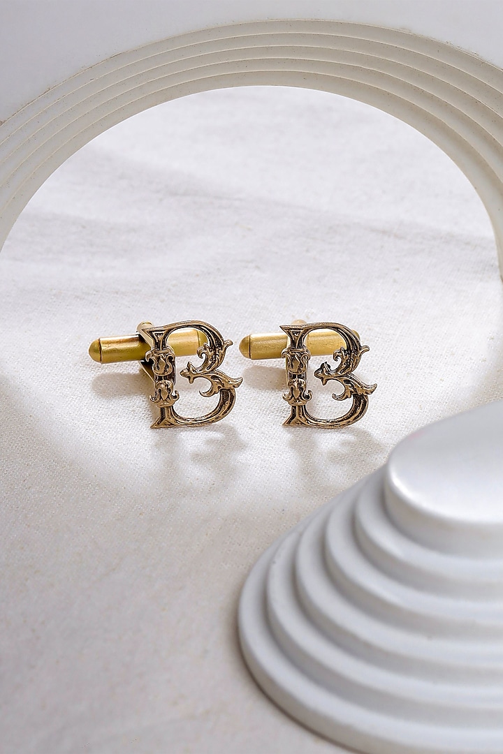 Antique Gold Brass Initial Cufflinks (Set of 2) by Cosa Nostraa