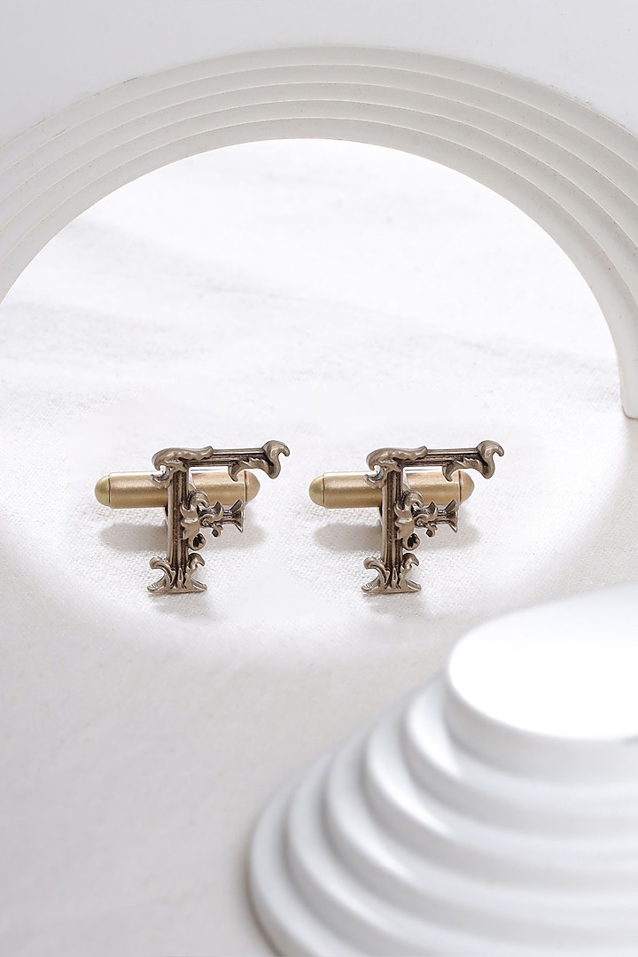 Antique Gold Brass Initial Cufflinks (Set of 2) by Cosa Nostraa