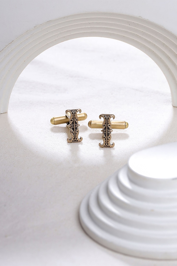 Antique Gold Brass Initial Cufflinks (Set of 2) by Cosa Nostraa