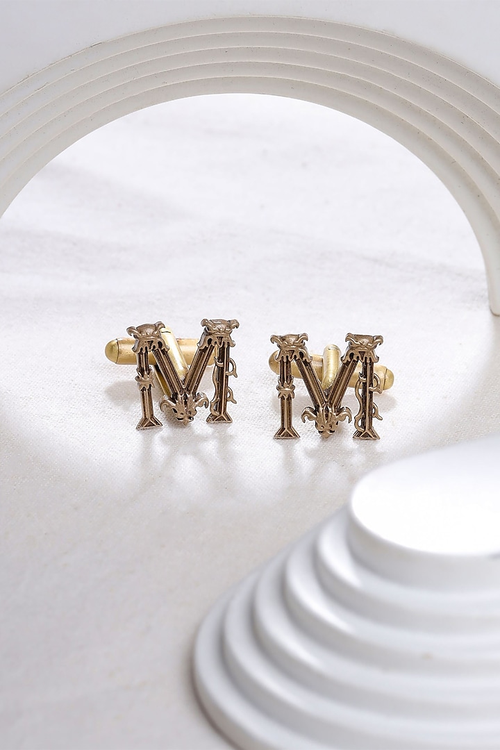 Antique Gold Brass Initial Cufflinks (Set of 2) by Cosa Nostraa