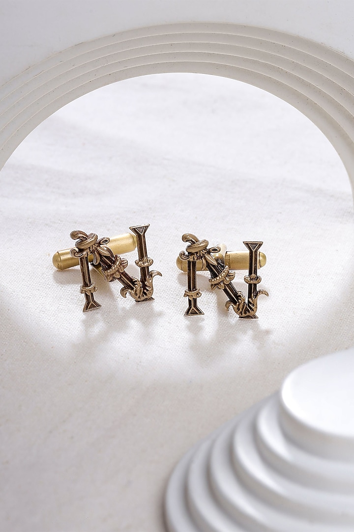 Antique Gold Brass Initial Cufflinks (Set of 2) by Cosa Nostraa