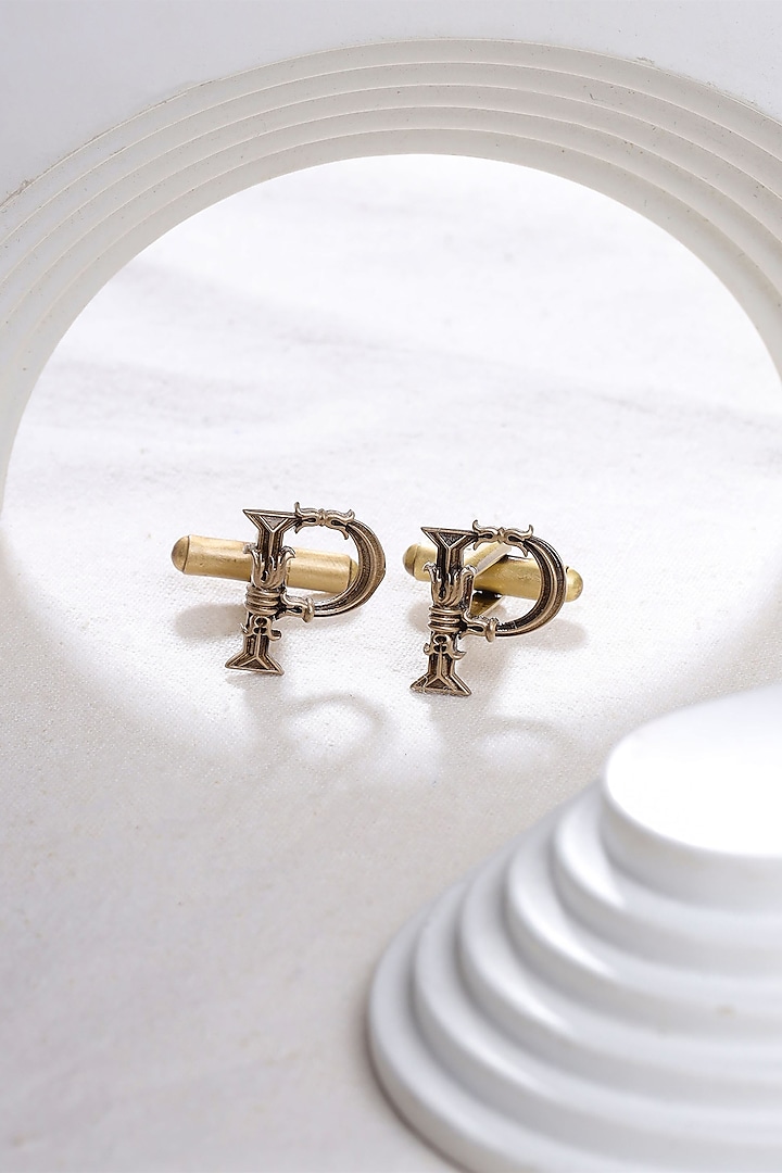 Antique Gold Brass Initial Cufflinks (Set of 2) by Cosa Nostraa