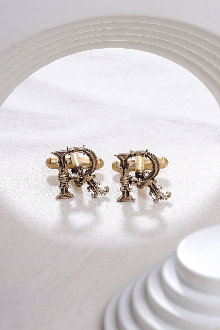 Antique Gold Brass Initial Cufflinks (Set of 2) by Cosa Nostraa