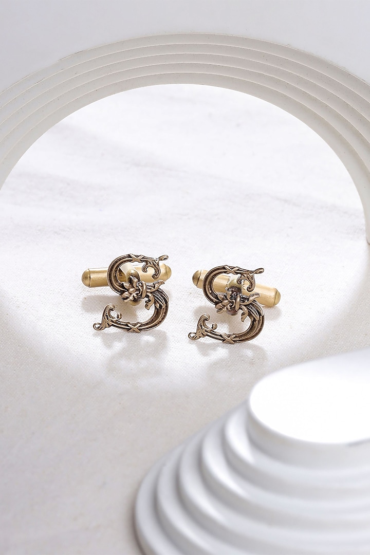 Antique Gold Brass Initial Cufflinks (Set of 2) by Cosa Nostraa