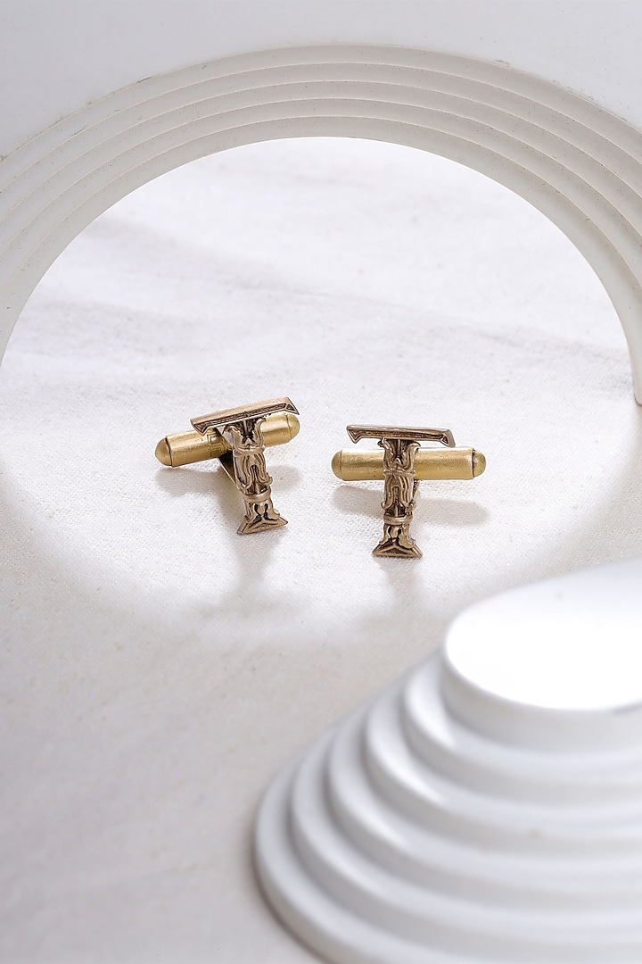 Antique Gold Brass Initial Cufflinks (Set of 2) by Cosa Nostraa