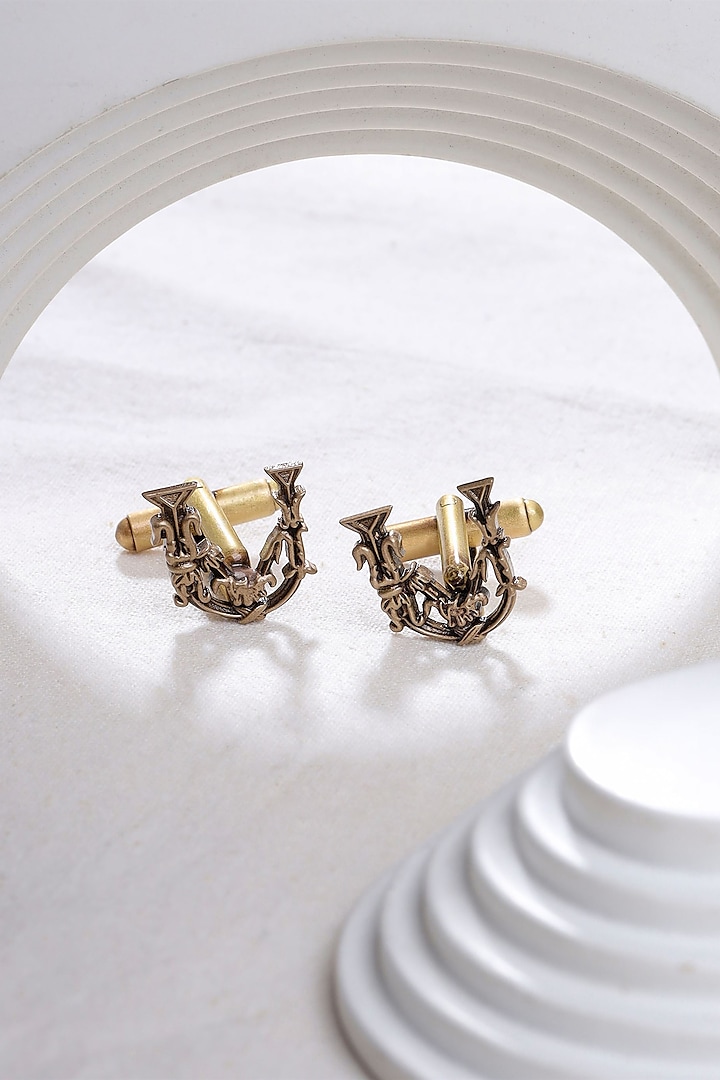 Antique Gold Brass Initial Cufflinks (Set of 2) by Cosa Nostraa