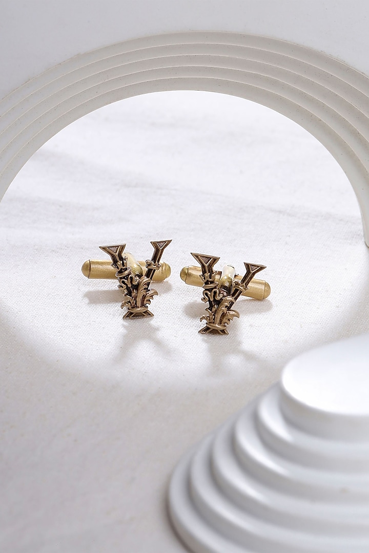 Antique Gold Brass Initial Cufflinks (Set of 2) by Cosa Nostraa