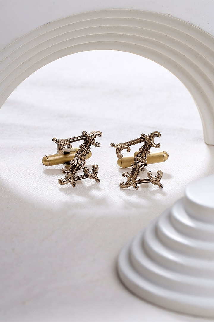 Antique Gold Brass Initial Cufflinks (Set of 2) by Cosa Nostraa