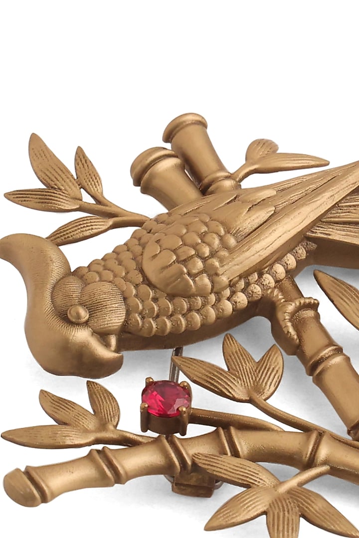 Antique Gold Red Stone Swarna Pakshi Brooch by Cosa Nostraa at Pernia's Pop Up Shop