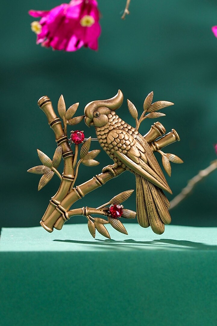 Antique Gold Red Stone Swarna Pakshi Brooch by Cosa Nostraa at Pernia's Pop Up Shop