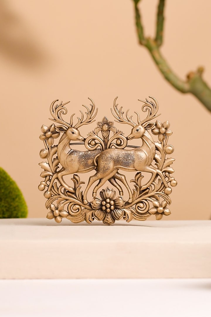 Antique Gold Twin Deer Brooch by Cosa Nostraa at Pernia's Pop Up Shop