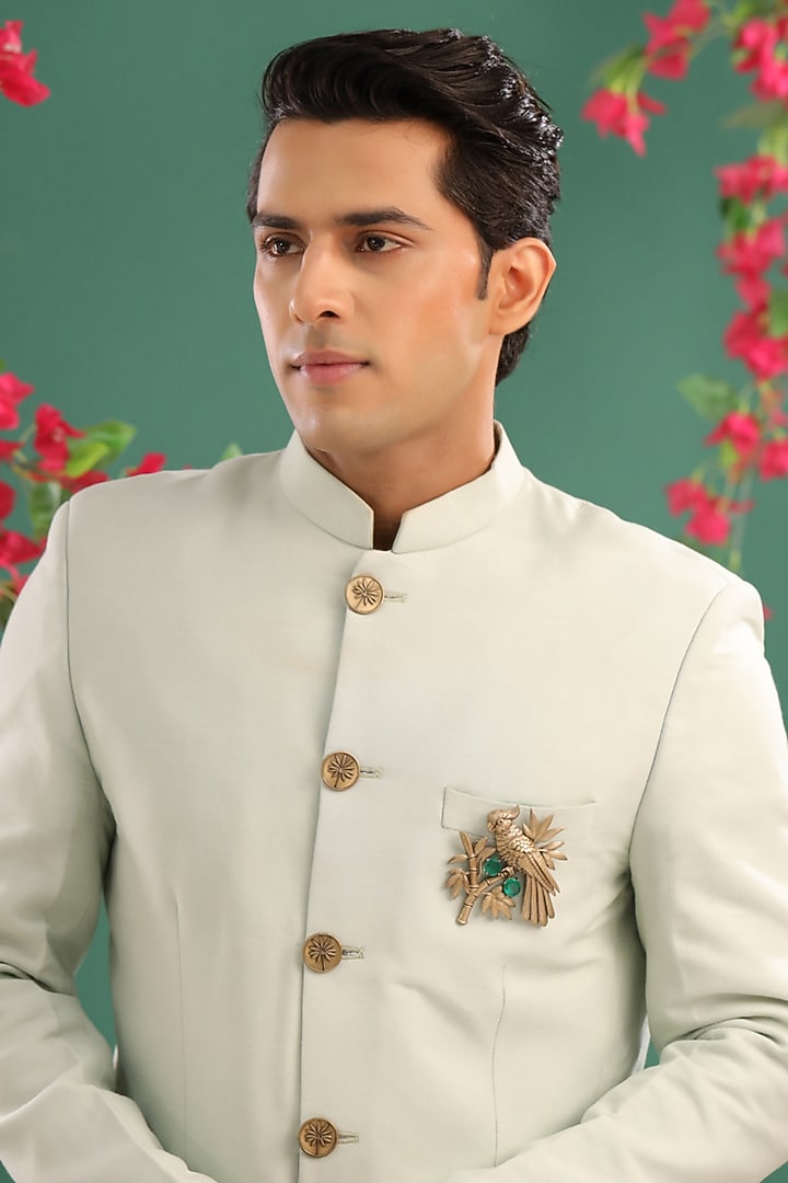 Antique Gold Emerald Green Stone Parrot Brooch by Cosa Nostraa at Pernia's Pop Up Shop