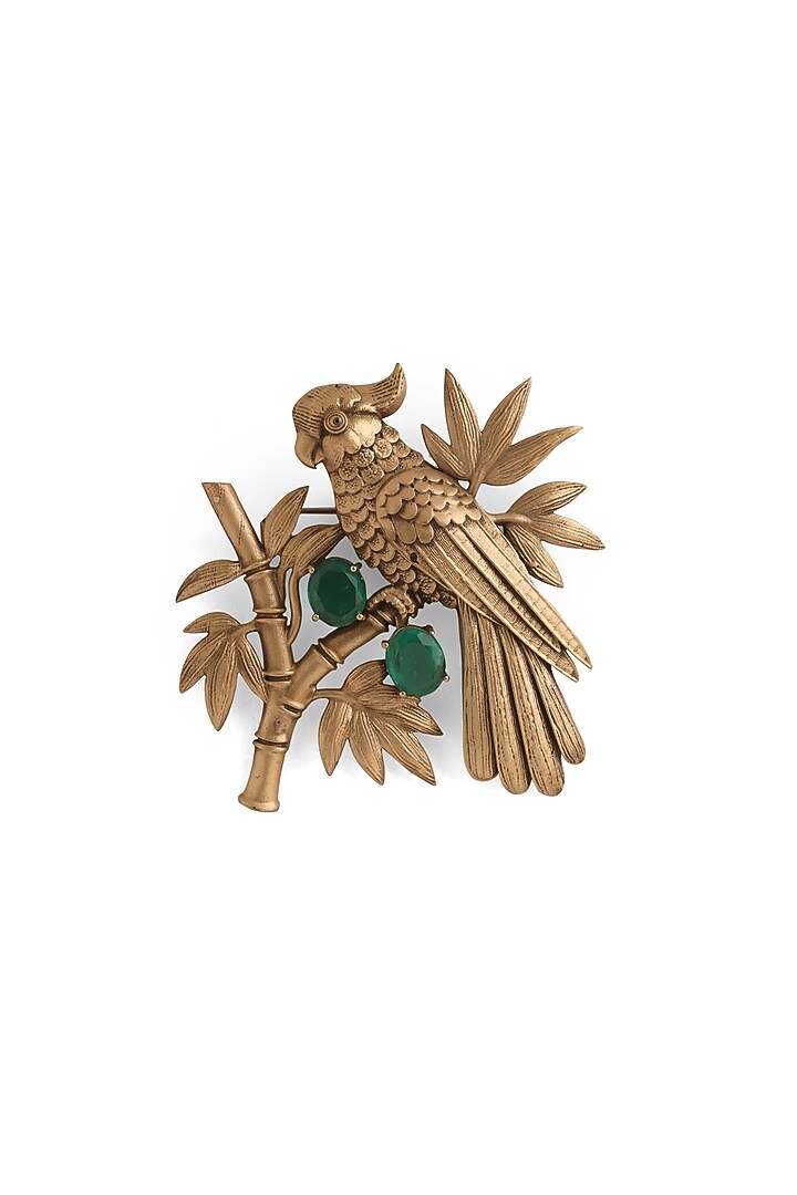 Antique Gold Emerald Green Stone Parrot Brooch by Cosa Nostraa at Pernia's Pop Up Shop