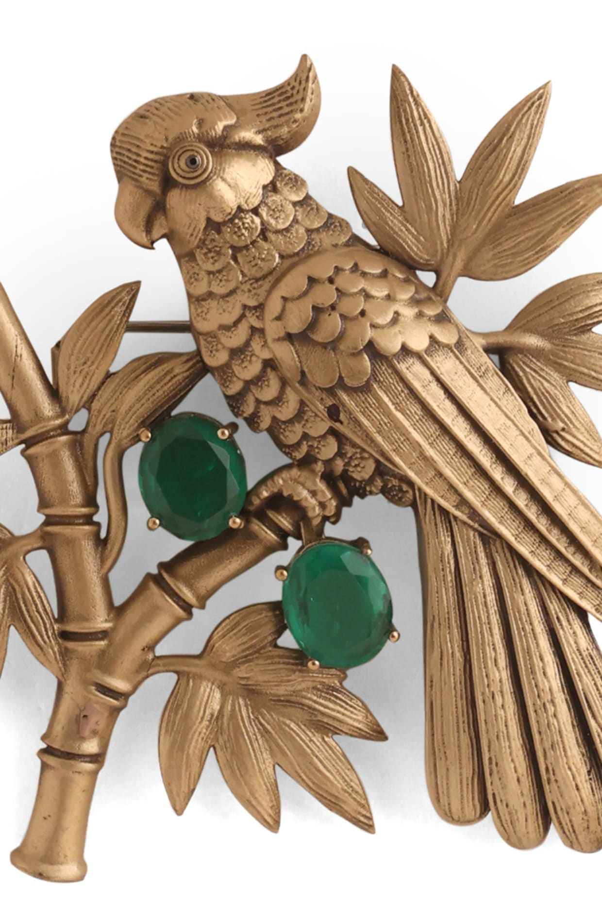 Antique Gold Emerald Green Stone Parrot Brooch by Cosa Nostraa at