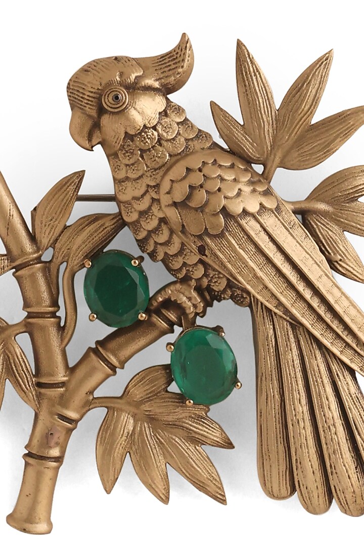 Antique Gold Emerald Green Stone Parrot Brooch by Cosa Nostraa at Pernia's Pop Up Shop