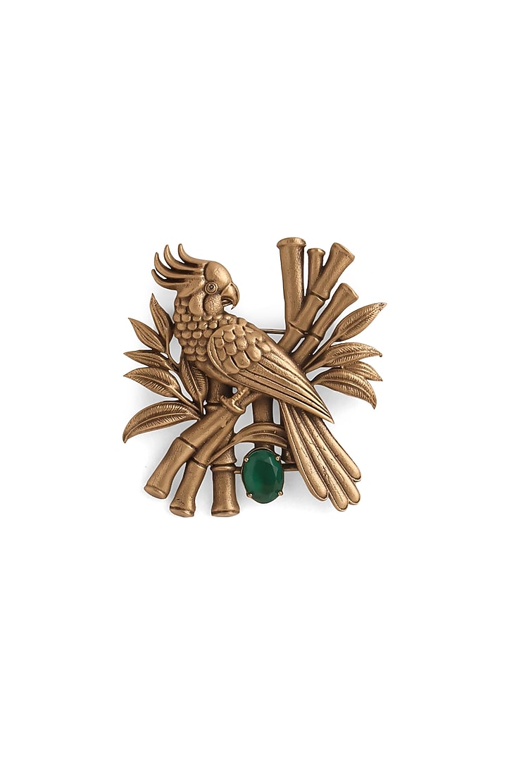 Antique Gold Emerald Green Stone Parrot Brooch by Cosa Nostraa at Pernia's Pop Up Shop