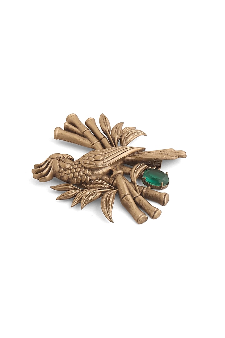 Antique Gold Emerald Green Stone Parrot Brooch by Cosa Nostraa at Pernia's Pop Up Shop