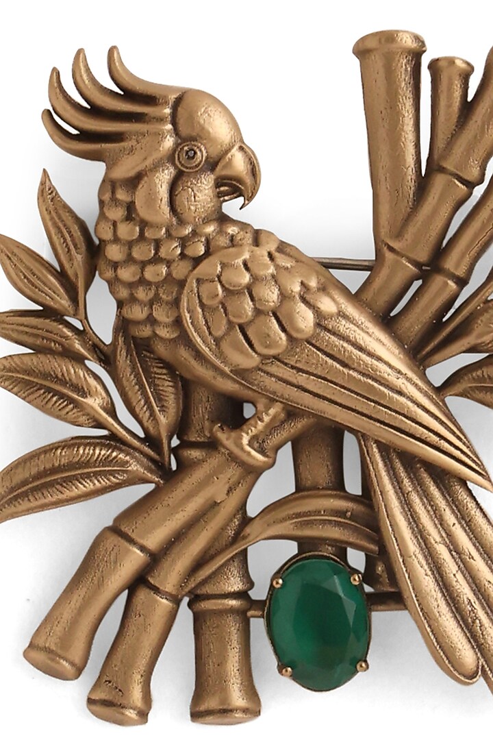 Antique Gold Emerald Green Stone Parrot Brooch by Cosa Nostraa at Pernia's Pop Up Shop