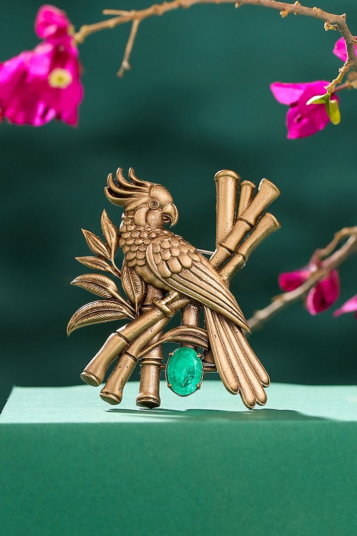 Antique Gold Emerald Green Stone Parrot Brooch by Cosa Nostraa at Pernia's Pop Up Shop