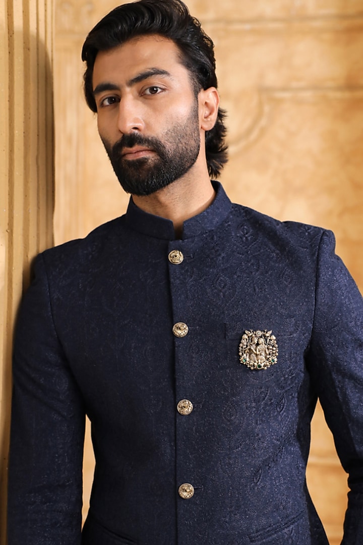 Antique Gold Green Stone Radha Krishna Leela Brooch by Cosa Nostraa at Pernia's Pop Up Shop