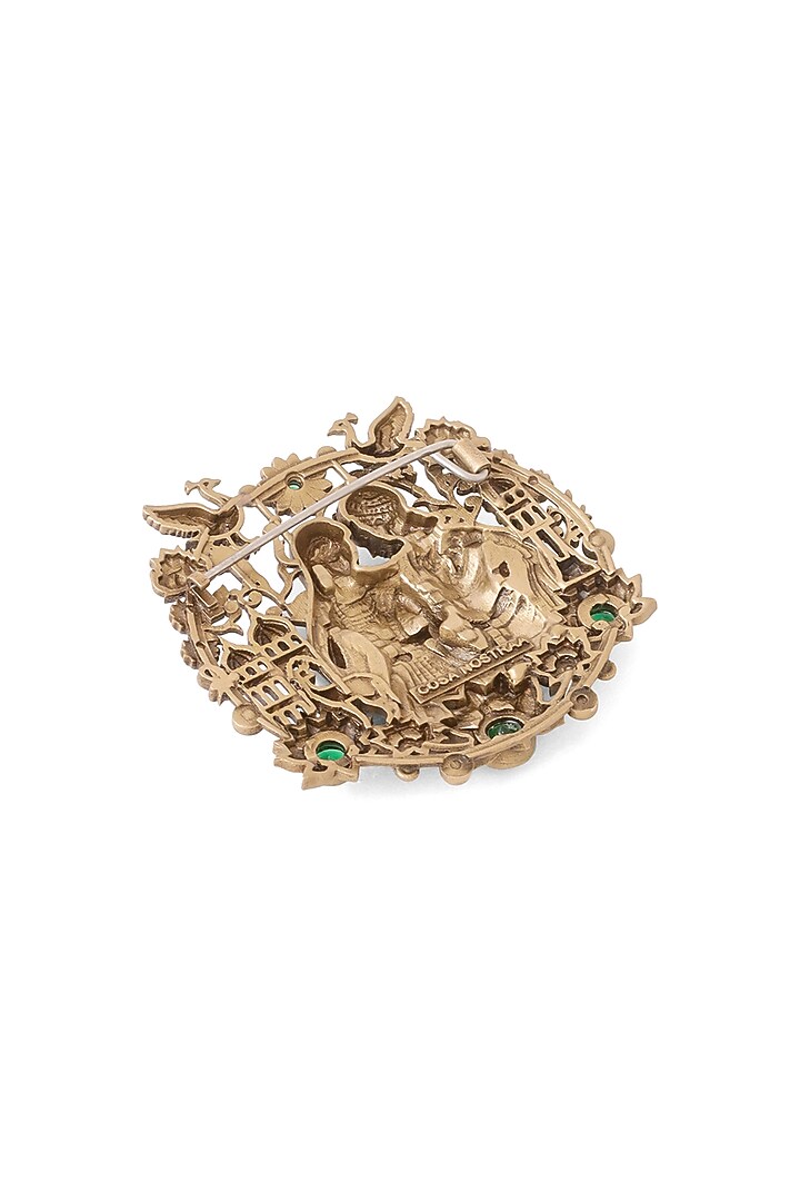 Antique Gold Green Stone Radha Krishna Leela Brooch by Cosa Nostraa at Pernia's Pop Up Shop