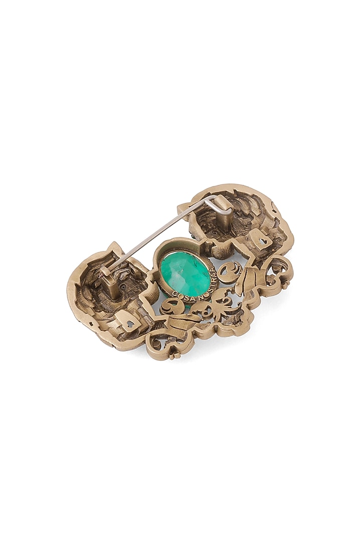 Antique Gold Emerald Green Stone Twin Tiger Brooch by Cosa Nostraa at Pernia's Pop Up Shop
