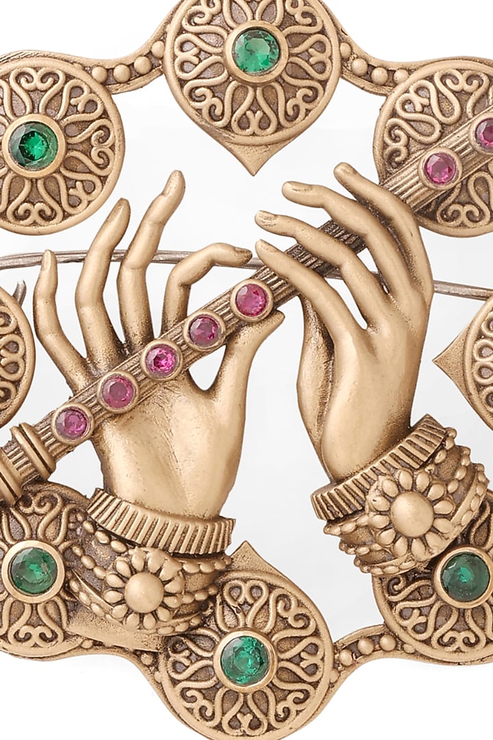 Antique Gold Ruby & Emerald Stone Divine Grace Brooch by Cosa Nostraa at Pernia's Pop Up Shop