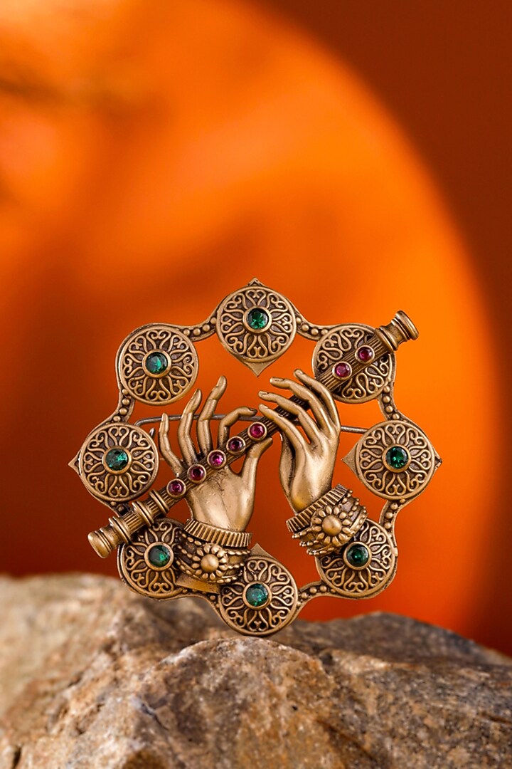 Antique Gold Ruby & Emerald Stone Divine Grace Brooch by Cosa Nostraa at Pernia's Pop Up Shop