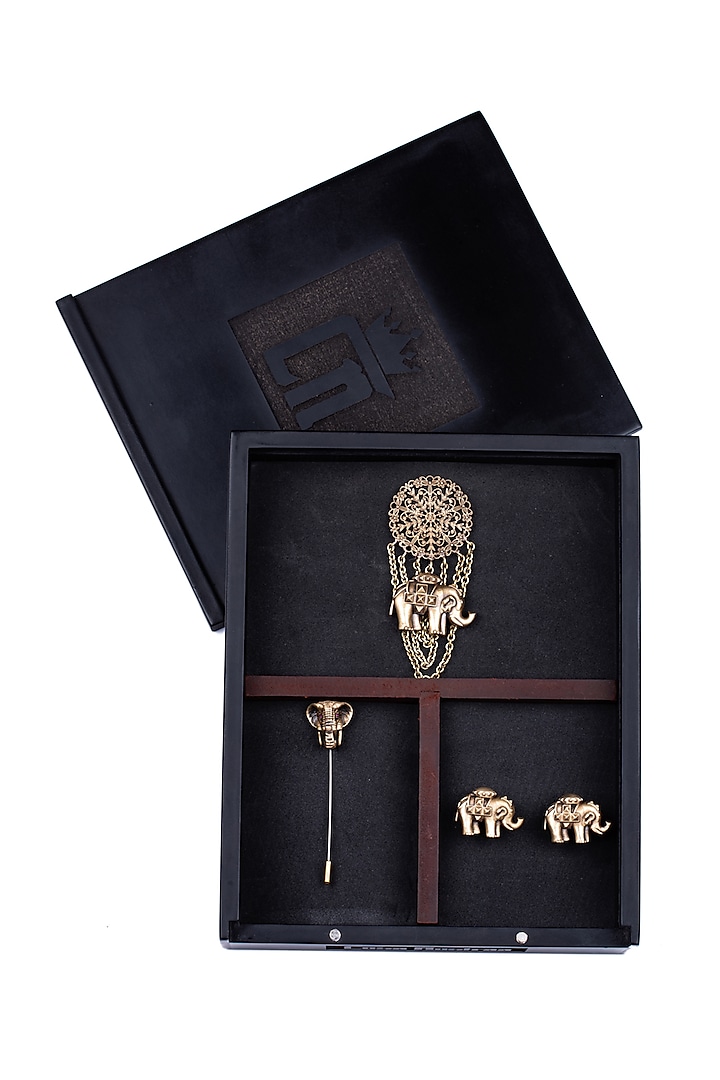 Antique Gold Royal Elephant Brooch Set by Cosa Nostraa