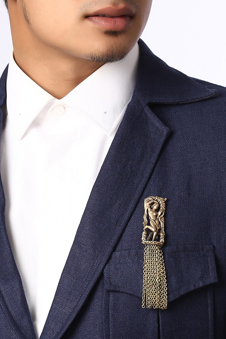 Antique Gold Brass Apsara Brooch by Cosa Nostraa at Pernia's Pop Up Shop