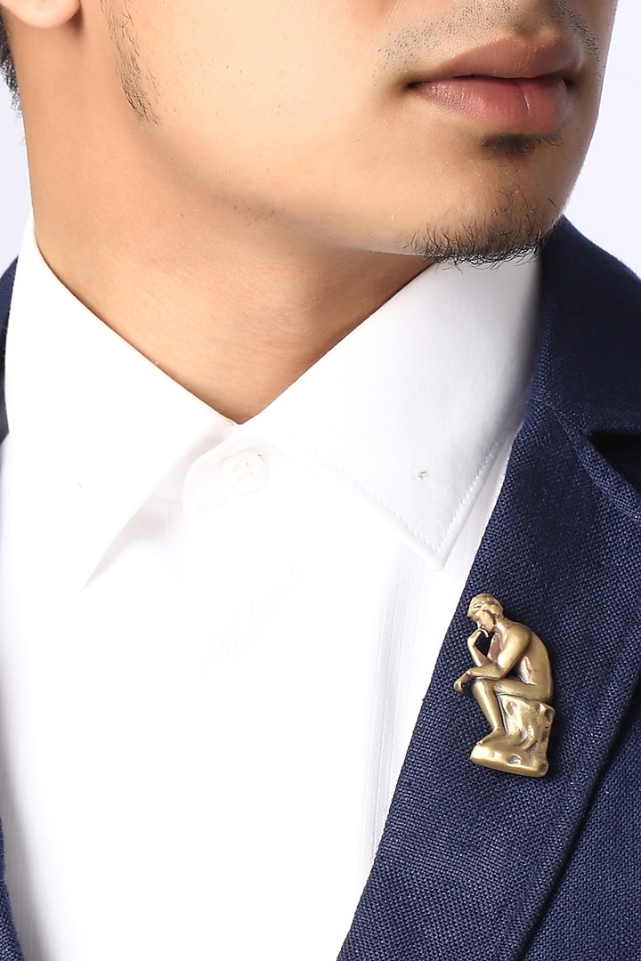 Antique Gold Brass Thinker Brooch by Cosa Nostraa at Pernia's Pop Up Shop