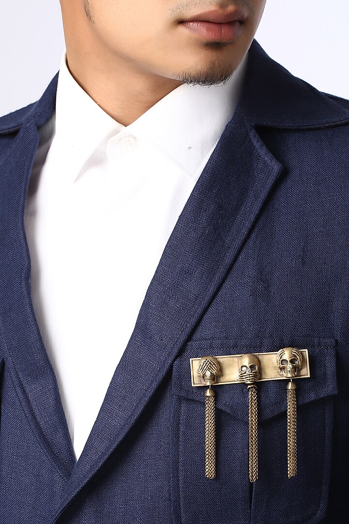 Antique Gold Brass Three Skulls Brooch by Cosa Nostraa at Pernia's Pop Up Shop
