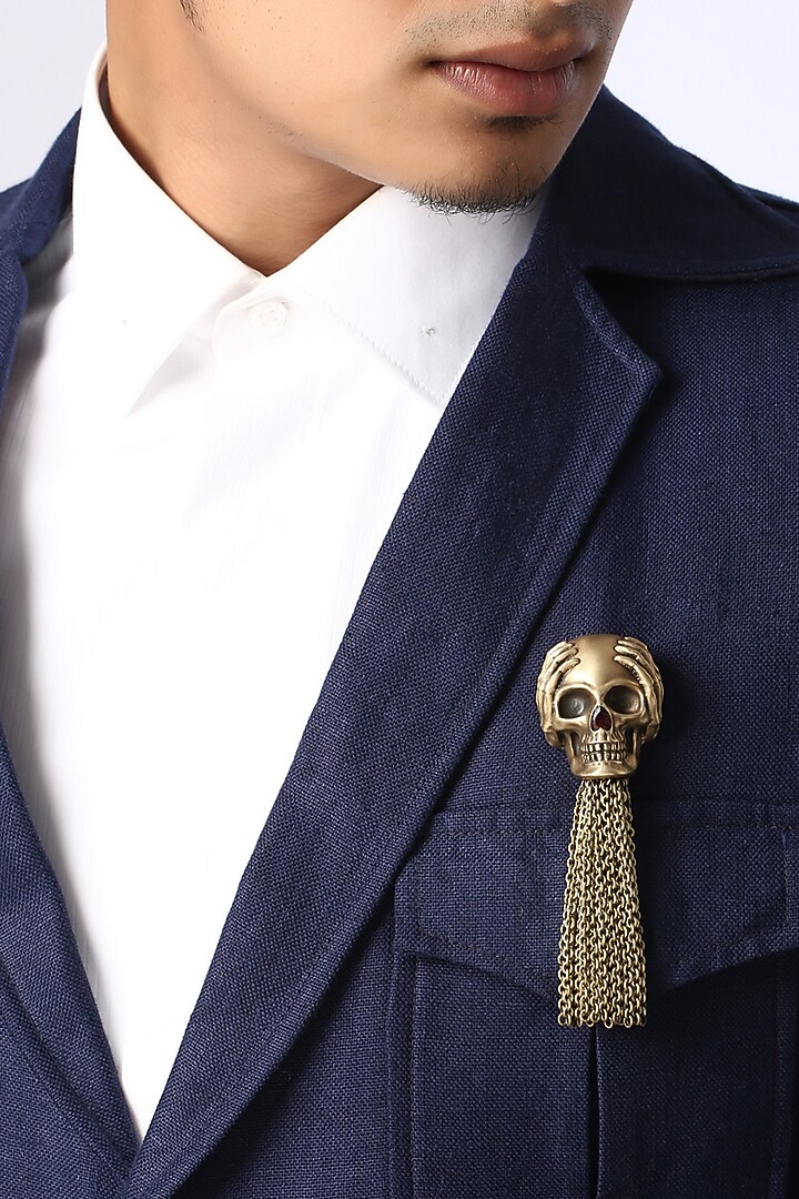 Antique Gold Brass Skull Brooch by Cosa Nostraa at Pernia's Pop Up Shop
