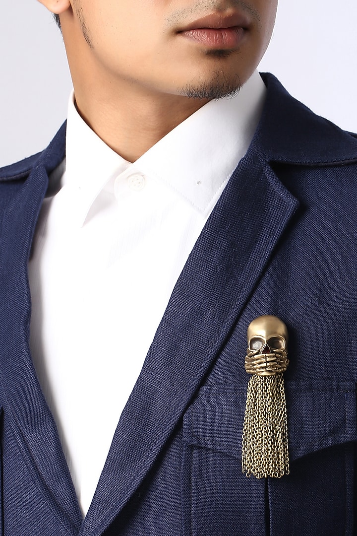 Antique Gold Skull Brooch In Brass by Cosa Nostraa at Pernia's Pop Up Shop