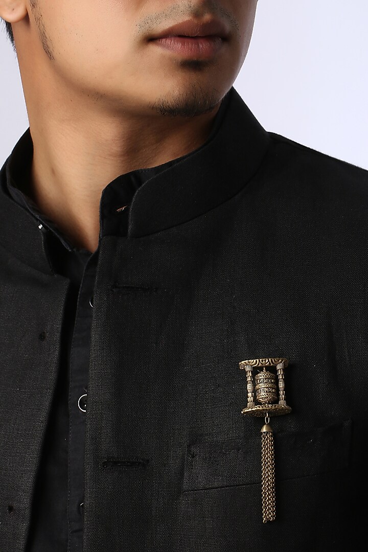Antique Gold Brass Buddhist Prayer Wheel Brooch by Cosa Nostraa at Pernia's Pop Up Shop