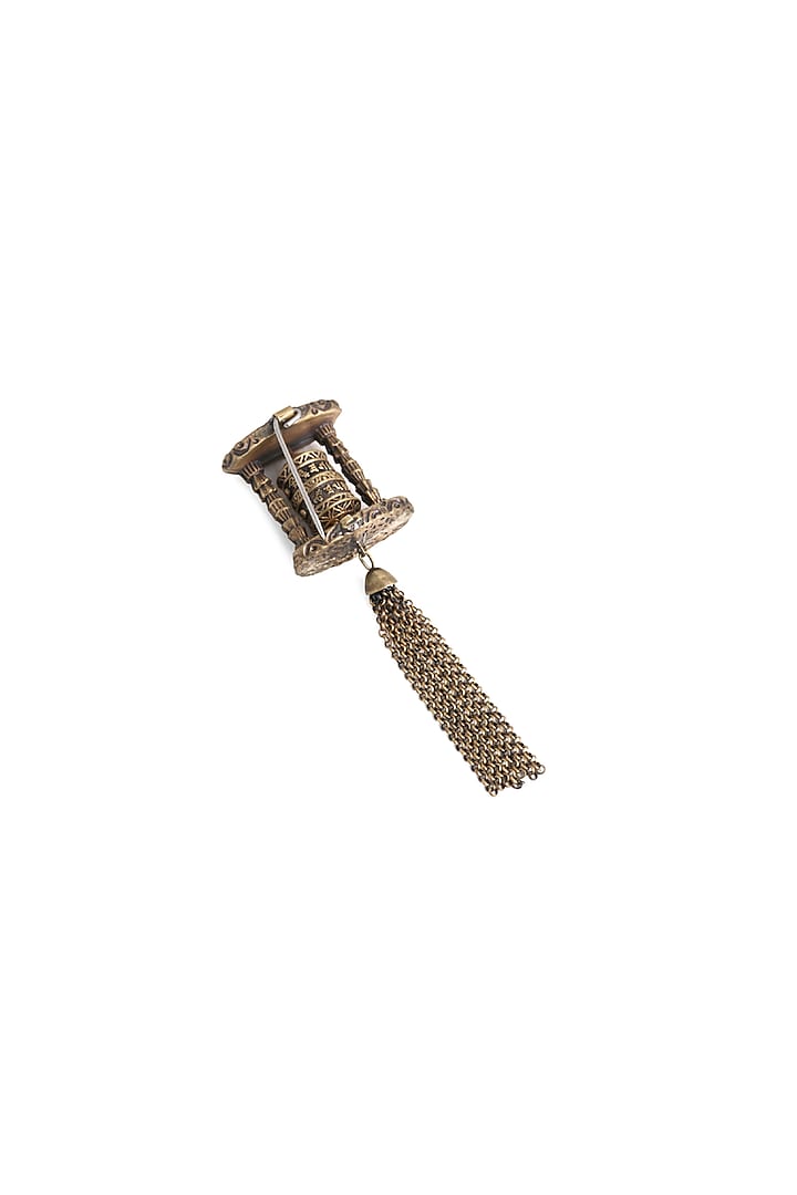 Antique Gold Brass Buddhist Prayer Wheel Brooch by Cosa Nostraa at Pernia's Pop Up Shop