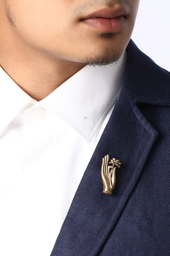 Antique Gold Brass Padma Mudra Buddha Brooch by Cosa Nostraa at Pernia's Pop Up Shop