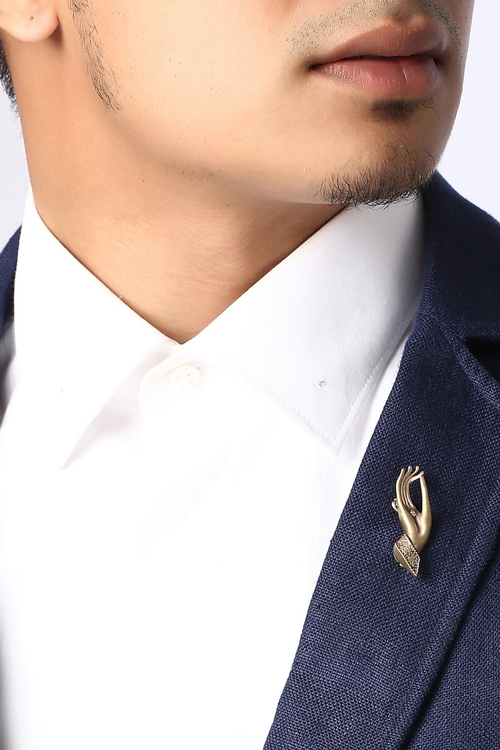 Antique Gold Brass Vitarka Mudra Buddha Brooch by Cosa Nostraa at Pernia's Pop Up Shop