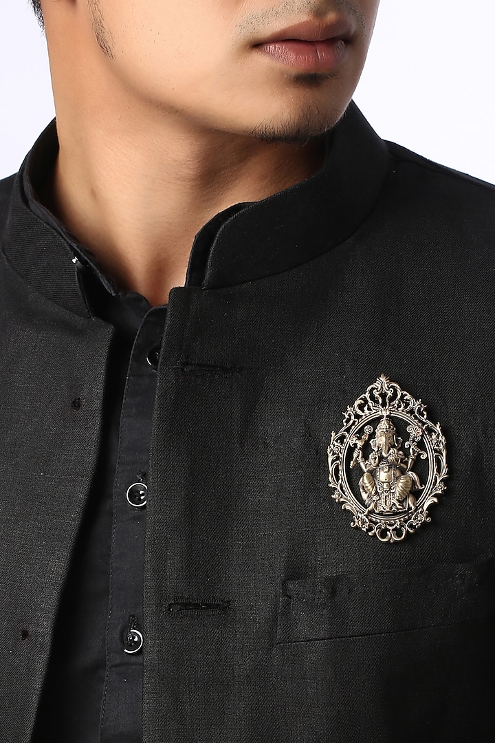Antique Gold Brass Lord Ganesha Handcrafted Brooch by Cosa Nostraa at Pernia's Pop Up Shop