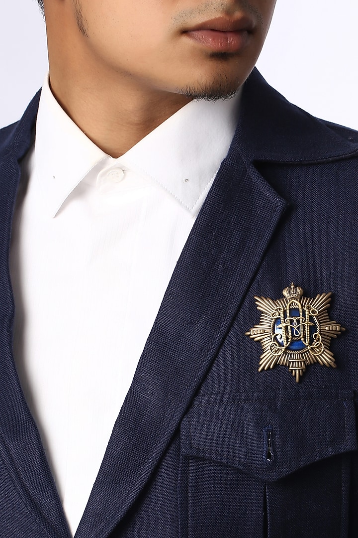 Antique Gold Brass Emblem Brooch by Cosa Nostraa at Pernia's Pop Up Shop