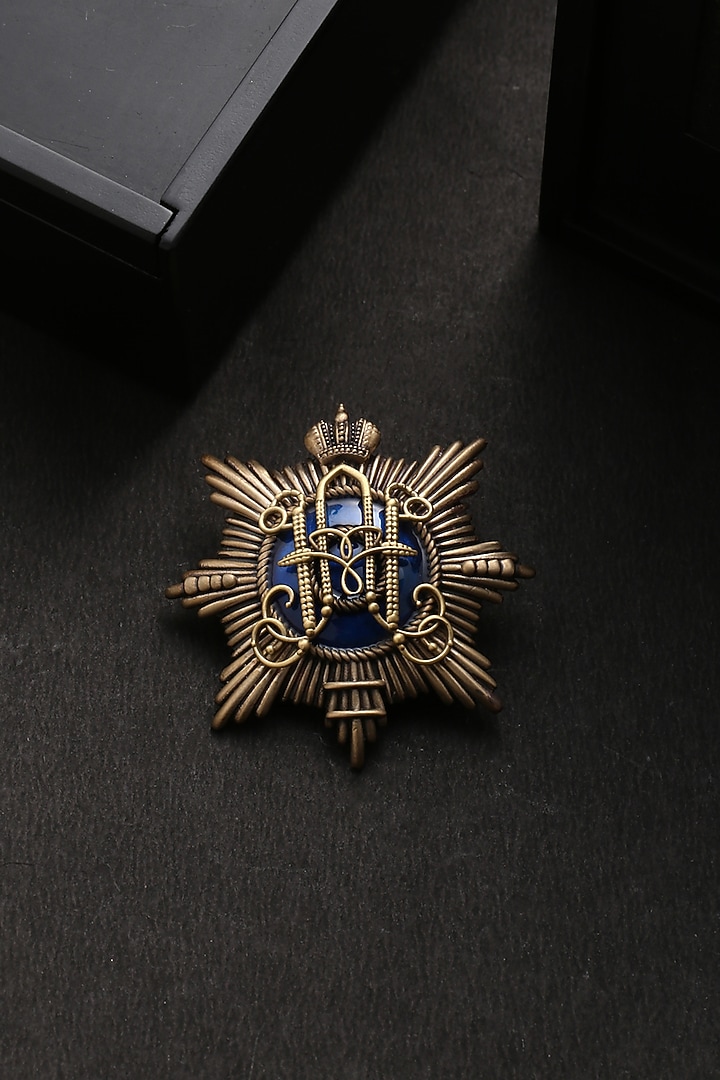 Antique Gold Brass Emblem Brooch by Cosa Nostraa at Pernia's Pop Up Shop