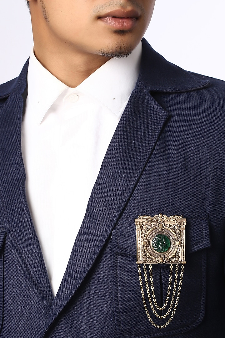 Antique Gold Clock-House Brooch With Glass Stone by Cosa Nostraa at Pernia's Pop Up Shop
