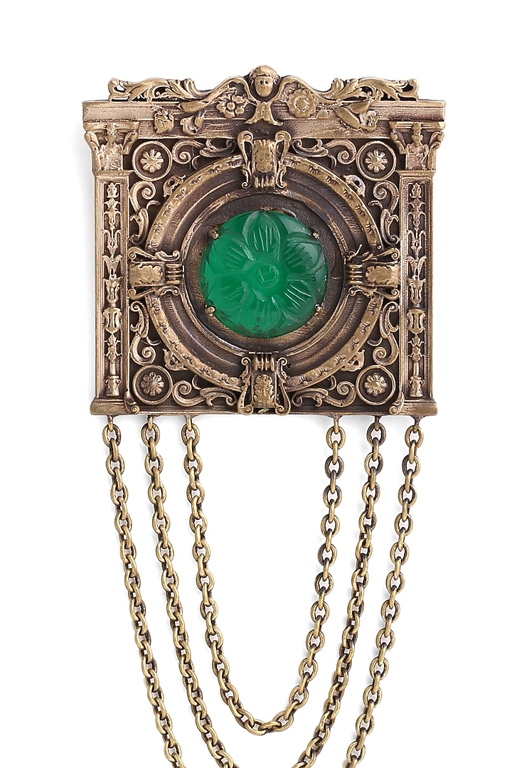 Antique Gold Clock-House Brooch With Glass Stone by Cosa Nostraa at Pernia's Pop Up Shop