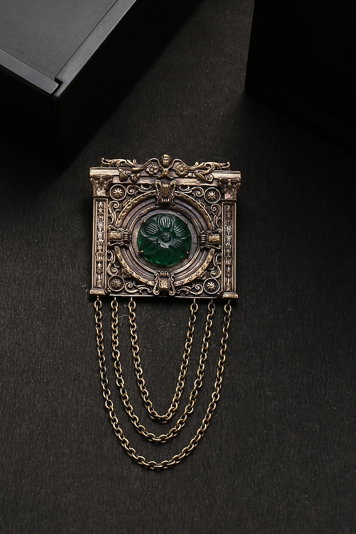 Antique Gold Clock-House Brooch With Glass Stone by Cosa Nostraa at Pernia's Pop Up Shop
