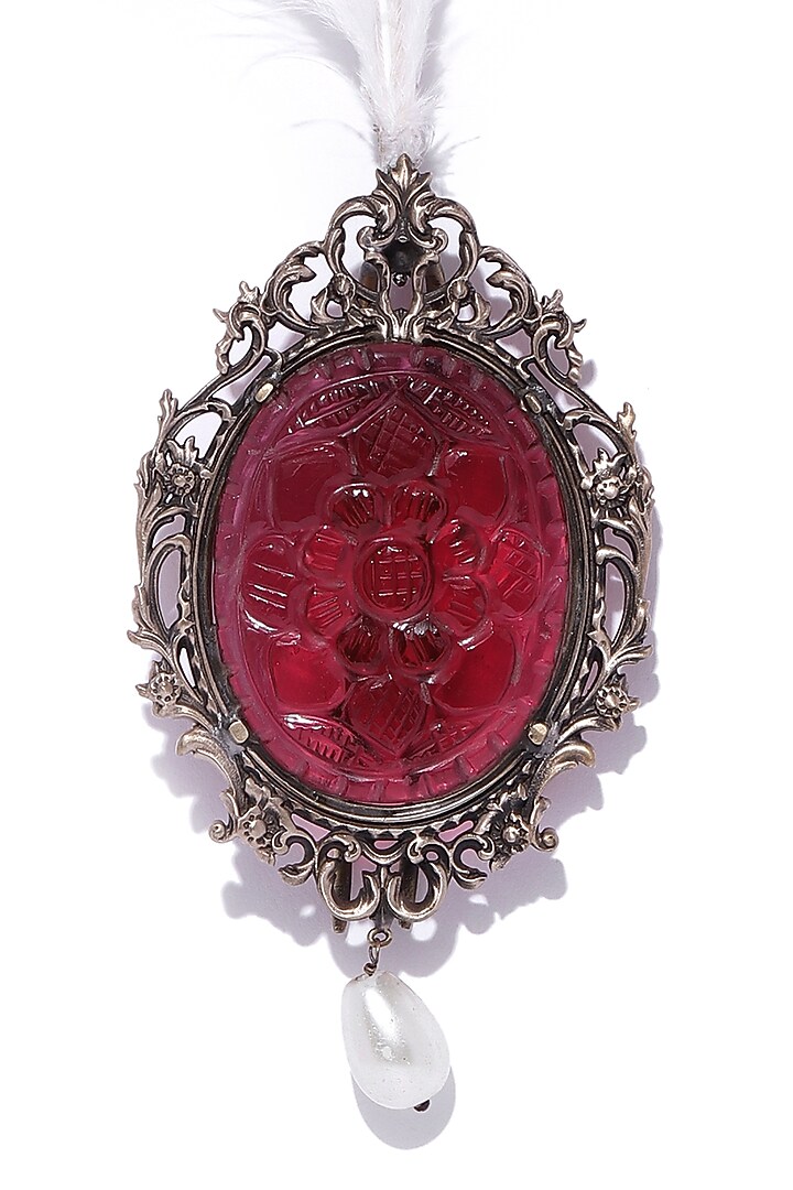 Antique Gold Finish Red Glass Stone Kalangi by Cosa Nostraa at Pernia's Pop Up Shop