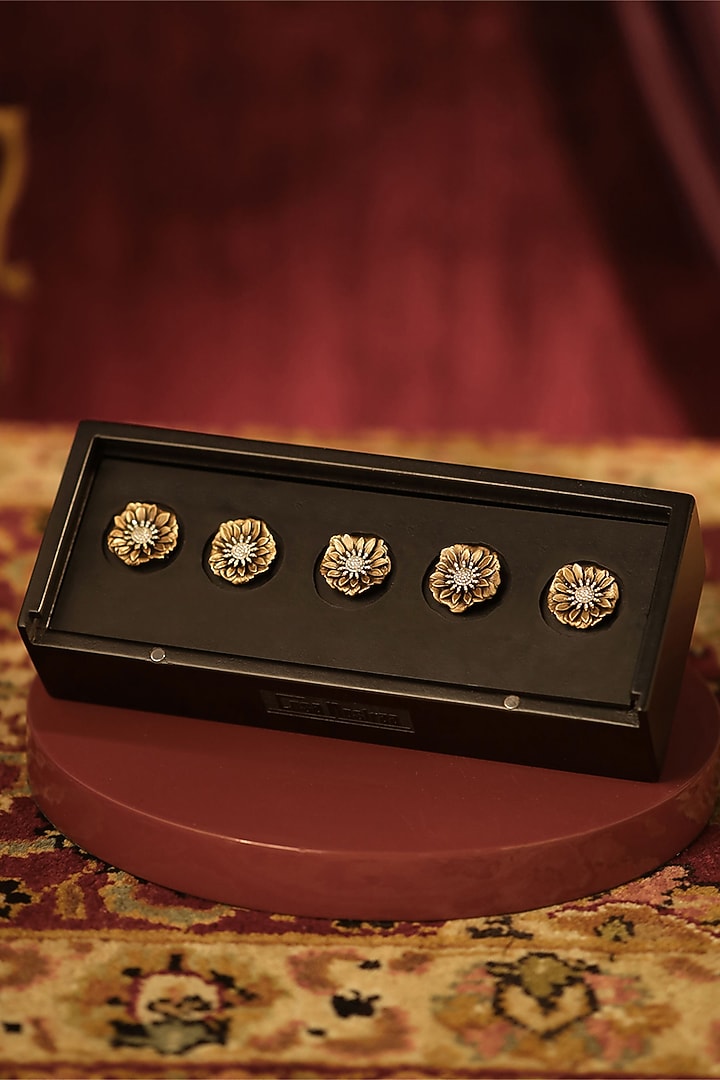 Antique Gold Handwork Floral Buttons (Set of 5) by Cosa Nostraa at Pernia's Pop Up Shop