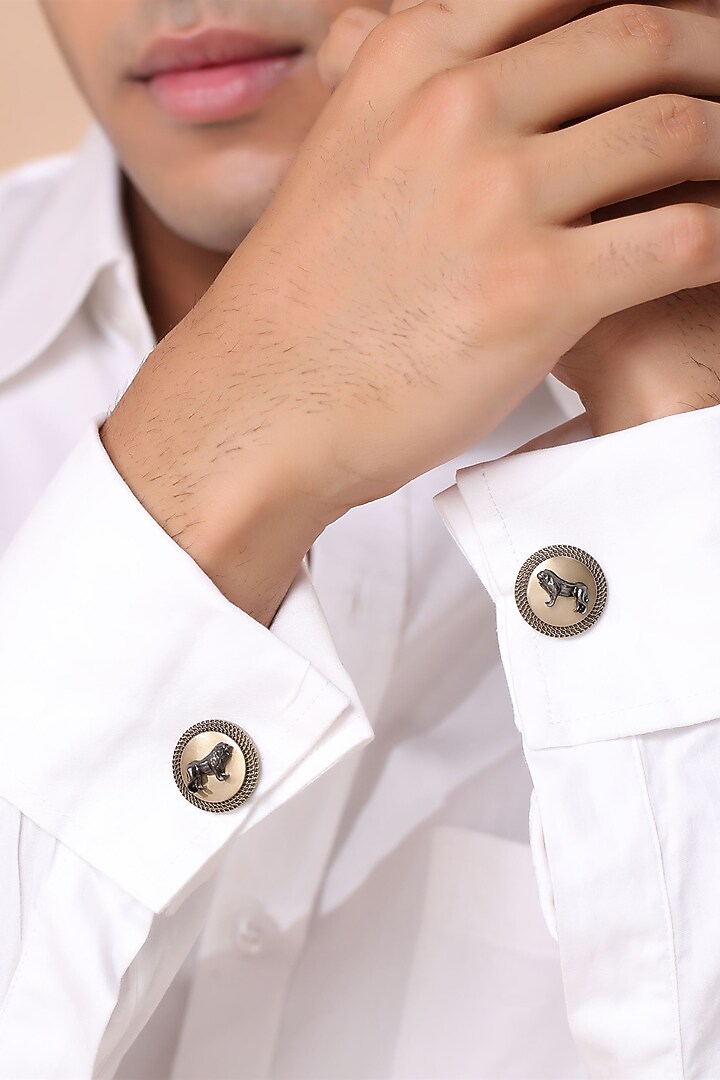 Antique Gold Brass Leo King Harmony Cufflinks by Cosa Nostraa at Pernia's Pop Up Shop