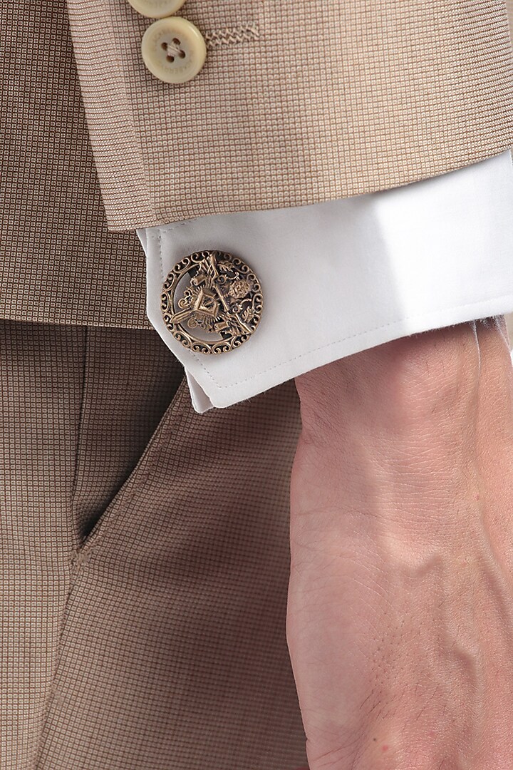 Antique Gold Brass Knight Lion Shield Cufflinks by Cosa Nostraa at Pernia's Pop Up Shop