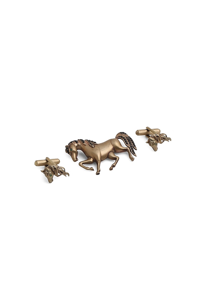 Antique Gold Cufflinks With Parade Horse Brooch by Cosa Nostraa at Pernia's Pop Up Shop